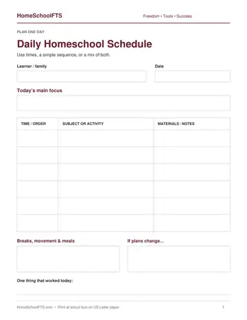 Actual daily schedule page