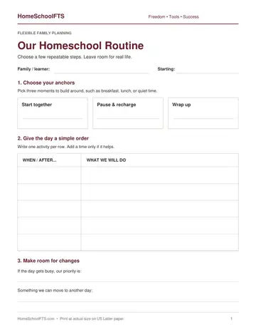 Actual one-page routine planner